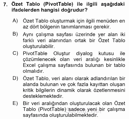 İşletme Analitiği 2017 - 2018 Dönem Sonu Sınavı 7.Soru