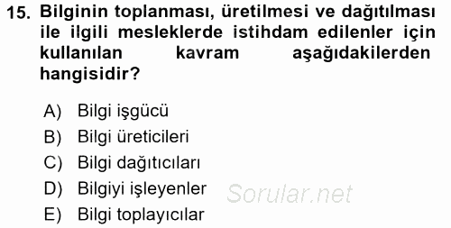 Bilgi Ekonomisi 2017 - 2018 3 Ders Sınavı 15.Soru