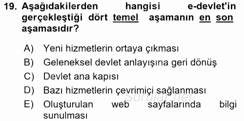 Bilgi Ekonomisi 2017 - 2018 3 Ders Sınavı 19.Soru