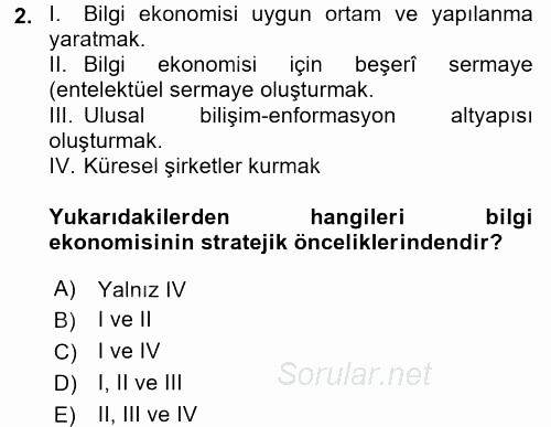 Bilgi Ekonomisi 2017 - 2018 3 Ders Sınavı 2.Soru