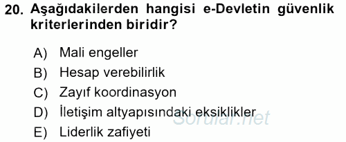 Bilgi Ekonomisi 2017 - 2018 3 Ders Sınavı 20.Soru
