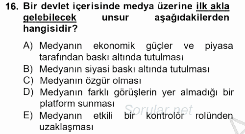 Diş Politika Analizi 2012 - 2013 Dönem Sonu Sınavı 16.Soru
