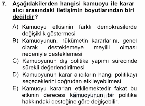 Diş Politika Analizi 2012 - 2013 Dönem Sonu Sınavı 7.Soru