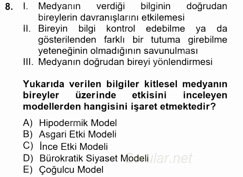 Diş Politika Analizi 2012 - 2013 Dönem Sonu Sınavı 8.Soru