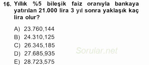 Genel Matematik 2014 - 2015 Ara Sınavı 16.Soru