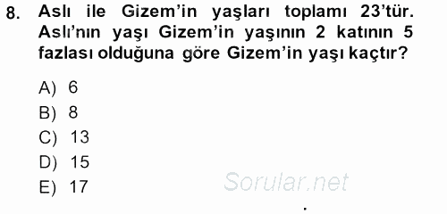 Genel Matematik 2014 - 2015 Ara Sınavı 8.Soru