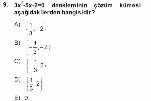 Genel Matematik 2014 - 2015 Ara Sınavı 9.Soru