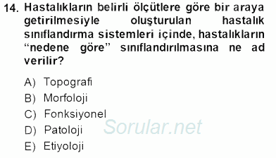 Tıbbi Dokümantasyon 2014 - 2015 Dönem Sonu Sınavı 14.Soru