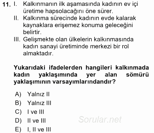 Toplumsal Cinsiyet Çalışmaları 2015 - 2016 Ara Sınavı 11.Soru