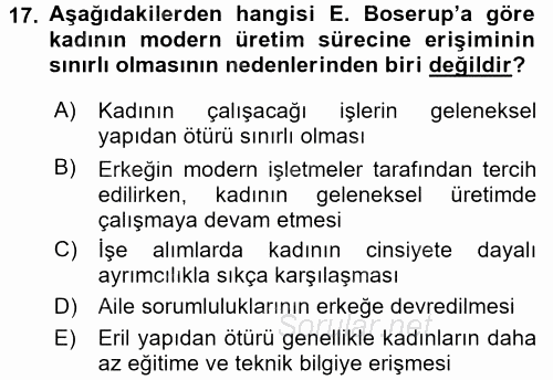 Toplumsal Cinsiyet Çalışmaları 2015 - 2016 Ara Sınavı 17.Soru