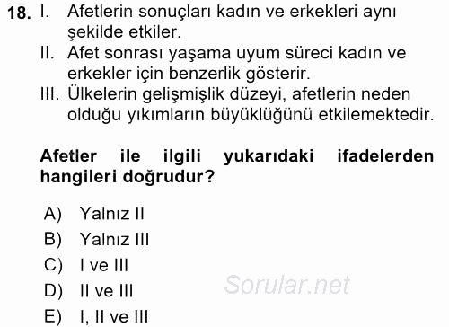 Toplumsal Cinsiyet Çalışmaları 2015 - 2016 Ara Sınavı 18.Soru