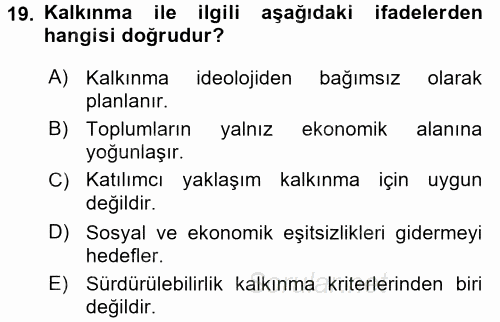 Toplumsal Cinsiyet Çalışmaları 2015 - 2016 Ara Sınavı 19.Soru