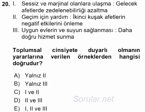 Toplumsal Cinsiyet Çalışmaları 2015 - 2016 Ara Sınavı 20.Soru