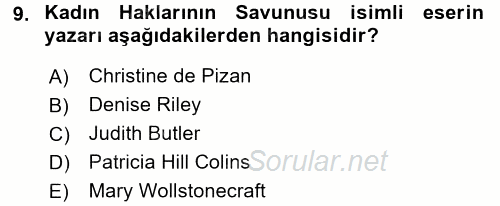 Toplumsal Cinsiyet Çalışmaları 2015 - 2016 Ara Sınavı 9.Soru