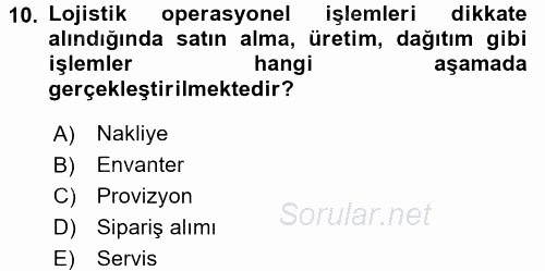 Lojistik İlkeleri 2016 - 2017 Ara Sınavı 10.Soru