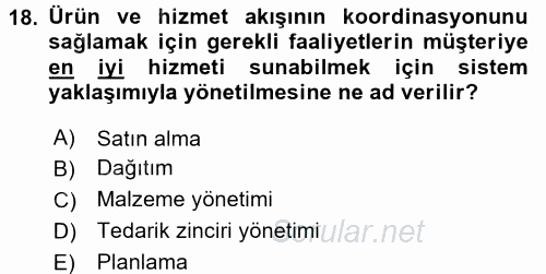 Lojistik İlkeleri 2016 - 2017 Ara Sınavı 18.Soru