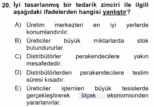 Lojistik İlkeleri 2016 - 2017 Ara Sınavı 20.Soru