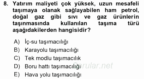 Lojistik İlkeleri 2016 - 2017 Ara Sınavı 8.Soru