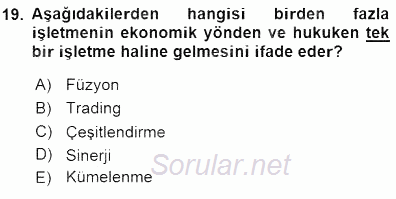 Spor Finansmanı 2015 - 2016 Dönem Sonu Sınavı 19.Soru