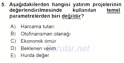 Spor Finansmanı 2015 - 2016 Dönem Sonu Sınavı 5.Soru