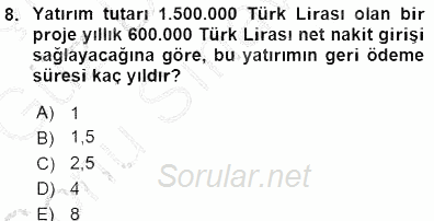 Spor Finansmanı 2015 - 2016 Dönem Sonu Sınavı 8.Soru