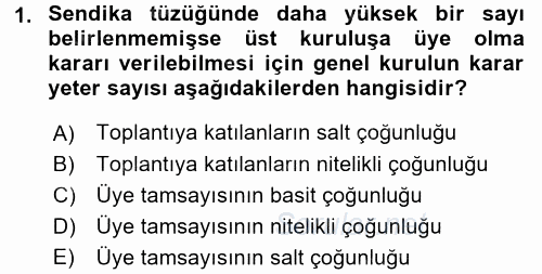 Toplu İş Hukuku 2016 - 2017 3 Ders Sınavı 1.Soru