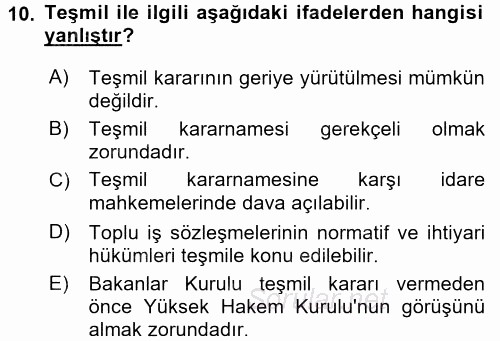 Toplu İş Hukuku 2016 - 2017 3 Ders Sınavı 10.Soru