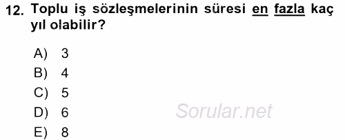 Toplu İş Hukuku 2016 - 2017 3 Ders Sınavı 12.Soru