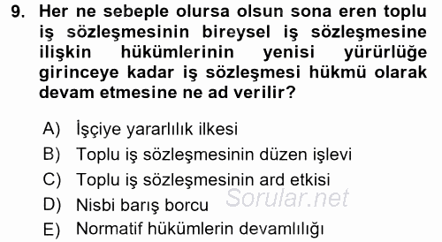 Toplu İş Hukuku 2016 - 2017 3 Ders Sınavı 9.Soru