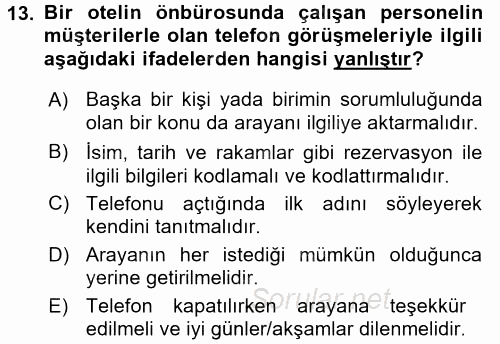 Sosyal Davranış ve Protokol 2015 - 2016 Dönem Sonu Sınavı 13.Soru
