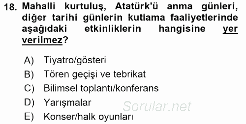 Sosyal Davranış ve Protokol 2015 - 2016 Dönem Sonu Sınavı 18.Soru