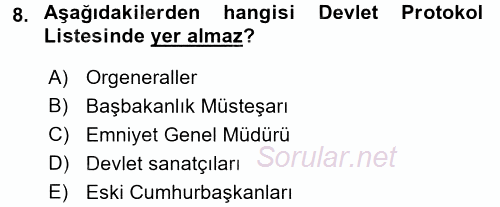 Sosyal Davranış ve Protokol 2015 - 2016 Dönem Sonu Sınavı 8.Soru