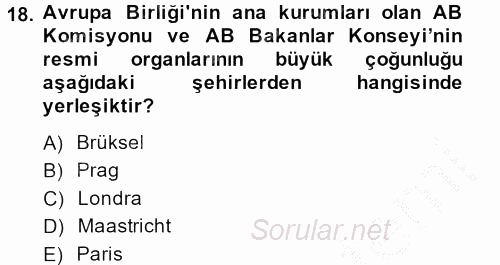 Yerel Yönetimler 2013 - 2014 Dönem Sonu Sınavı 18.Soru