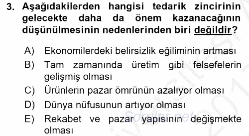 Uluslararası Lojistik 2016 - 2017 3 Ders Sınavı 3.Soru