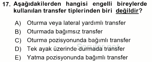 Temel Bakım ve Rehabilitasyon 1 2017 - 2018 Ara Sınavı 17.Soru