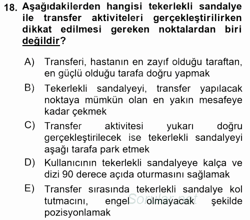 Temel Bakım ve Rehabilitasyon 1 2017 - 2018 Ara Sınavı 18.Soru