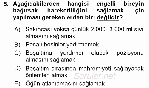 Temel Bakım ve Rehabilitasyon 1 2017 - 2018 Ara Sınavı 5.Soru