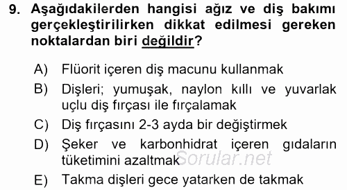 Temel Bakım ve Rehabilitasyon 1 2017 - 2018 Ara Sınavı 9.Soru