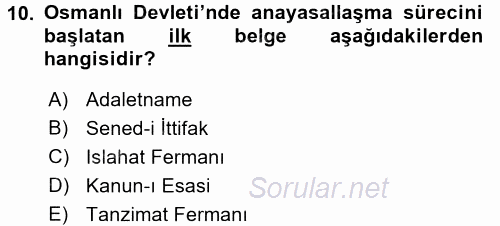 Atatürk İlkeleri Ve İnkılap Tarihi 1 2016 - 2017 Ara Sınavı 10.Soru