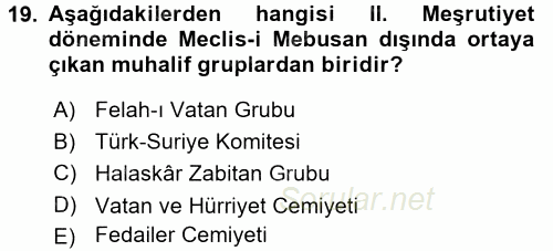 Atatürk İlkeleri Ve İnkılap Tarihi 1 2016 - 2017 Ara Sınavı 19.Soru