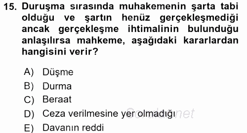 Ceza Muhakemesi Hukuku 2016 - 2017 Dönem Sonu Sınavı 15.Soru