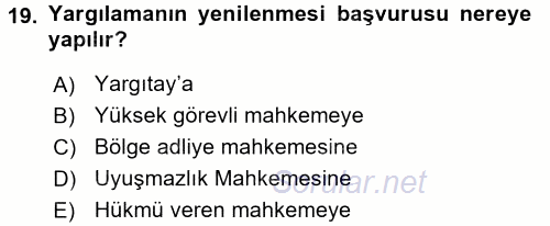 Ceza Muhakemesi Hukuku 2016 - 2017 Dönem Sonu Sınavı 19.Soru