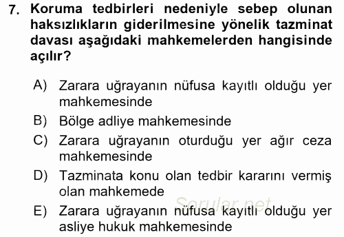 Ceza Muhakemesi Hukuku 2016 - 2017 Dönem Sonu Sınavı 7.Soru