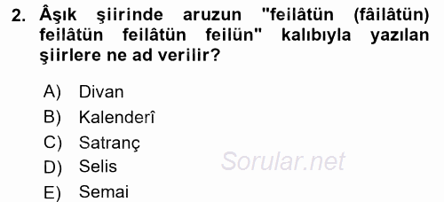 Türk Halk Şiiri 2016 - 2017 Dönem Sonu Sınavı 2.Soru