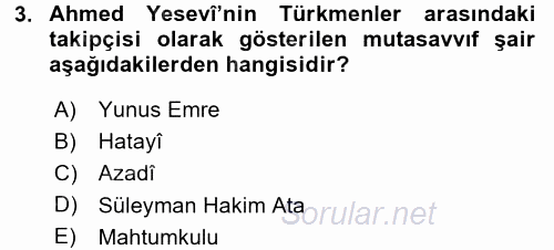 Türk Halk Şiiri 2016 - 2017 Dönem Sonu Sınavı 3.Soru