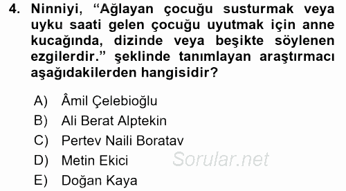 Türk Halk Şiiri 2016 - 2017 Dönem Sonu Sınavı 4.Soru