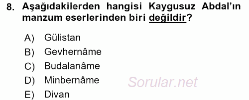 Türk Halk Şiiri 2016 - 2017 Dönem Sonu Sınavı 8.Soru