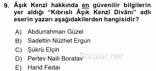 Türk Halk Şiiri 2016 - 2017 Dönem Sonu Sınavı 9.Soru