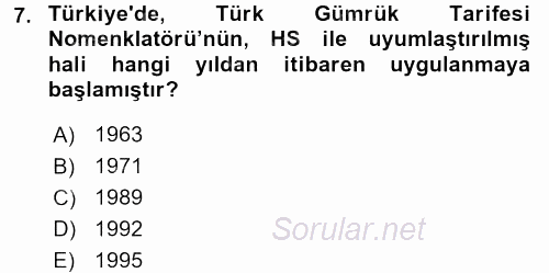 Dış Ticarete Giriş 2016 - 2017 Ara Sınavı 7.Soru