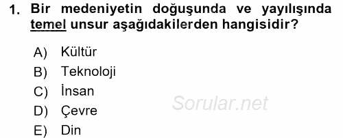 İslam Kurumları ve Medeniyeti 2017 - 2018 Dönem Sonu Sınavı 1.Soru